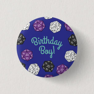 20 Sided Dice DND Games Birthday Party 1 Inch Round Button