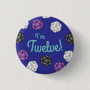 20 Sided Dice DND Games Kids Birthday Party 1 Inch Round Button