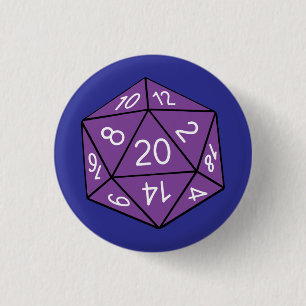 20 Sided Dice DND Games Kids Birthday Party 1 Inch Round Button