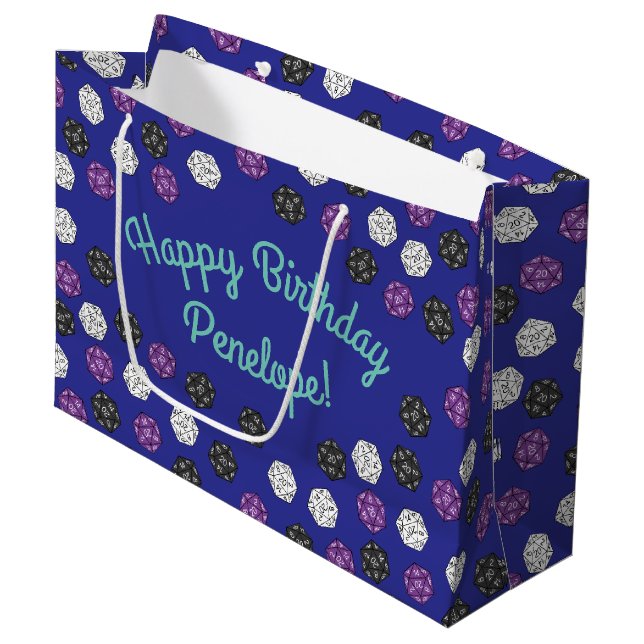 20 Sided Dice DND Games Kids Birthday Party Large Gift Bag (Front Angled)
