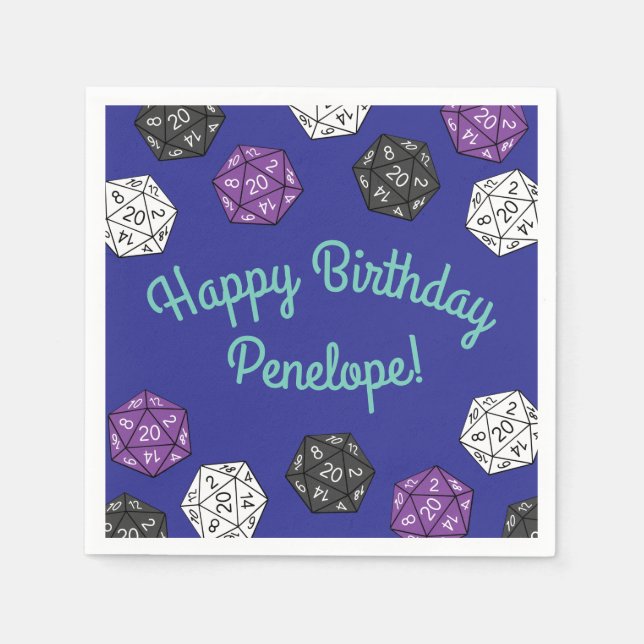 20 Sided Dice DND Games Kids Birthday Party Napkin (Front)