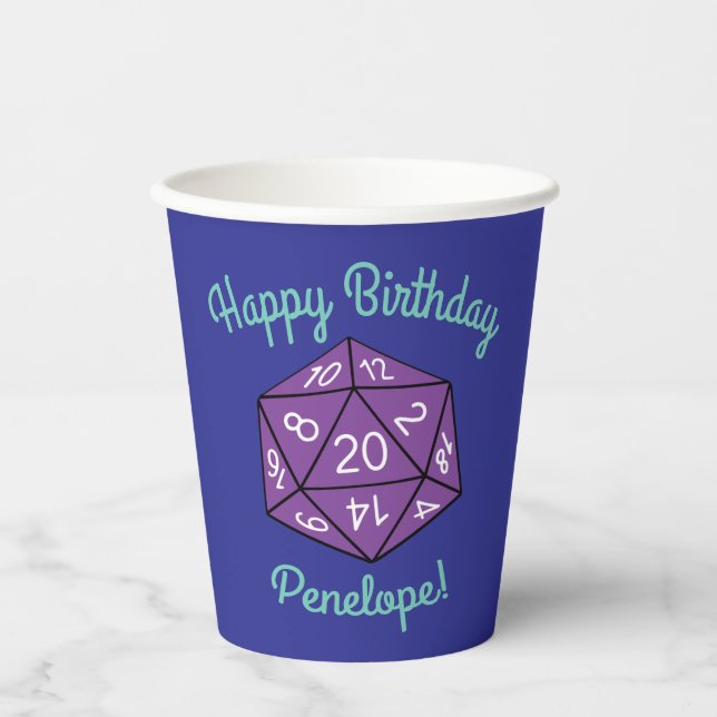 20 Sided Dice DND Games Kids Birthday Party Paper Cups (Front)