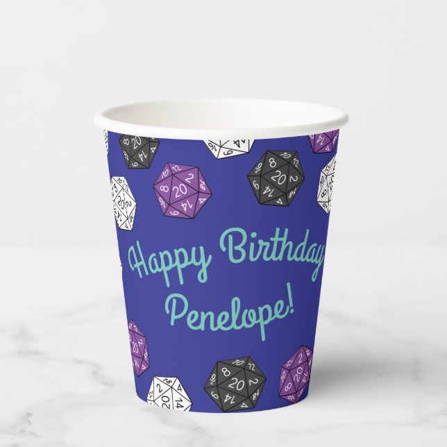 20 Sided Dice DND Games Kids Birthday Party Paper  Paper Cups (Front)