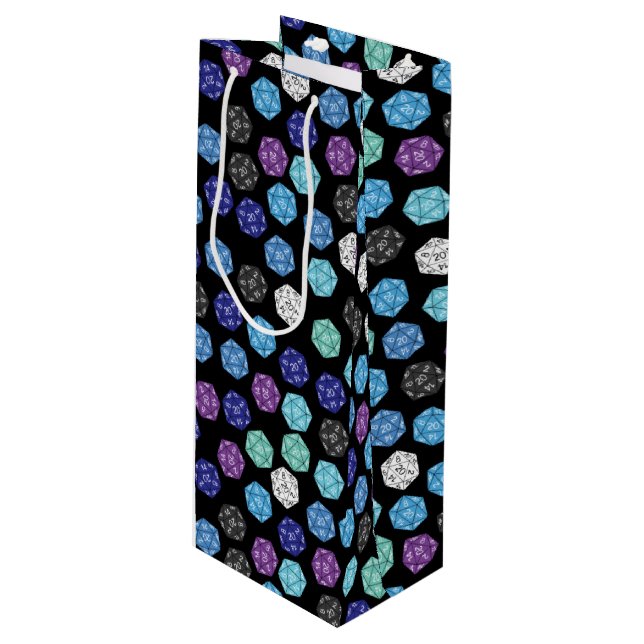 20 Sided Dice DND Games Kids Birthday Party Wine Gift Bag (Front Angled)
