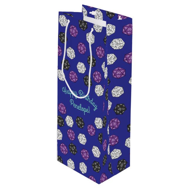20 Sided Dice DND Games Kids Birthday Party Wine Gift Bag (Front Angled)