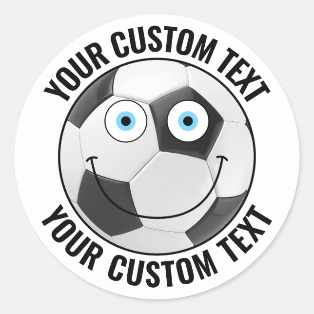 20 Soccer Ball Personalized Text Custom Happy Face Classic Round Sticker (Front)