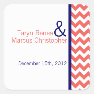 20 Stickers Favor Coral Navy Blue Chevron Nom