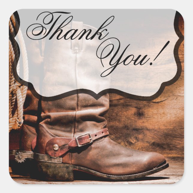 20 Stickers Merci Cowboy Boots Grange Bois Rusti (Devant)