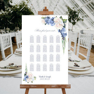 20 Table Blue White Rose Floral Seating Chart