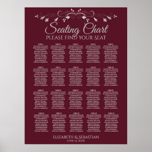 20 Table Elegant Burgundy Wedding Seating Chart