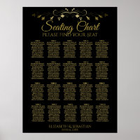 20 Table Elegant Gold Black Wedding Seating Chart