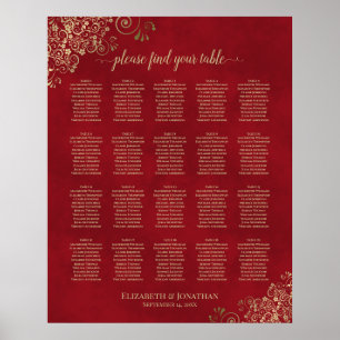 20 Table Gold Frills on Red Wedding Seating Chart