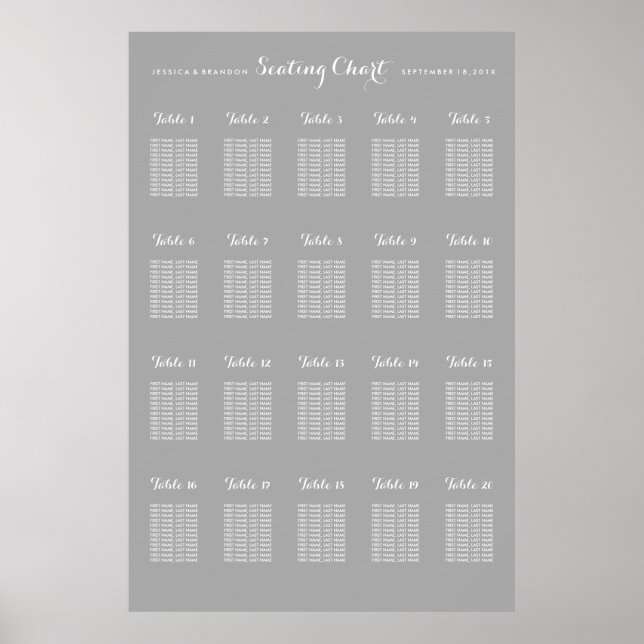 20 Table Large Wedding Seating Chart - Any Colour (Front)