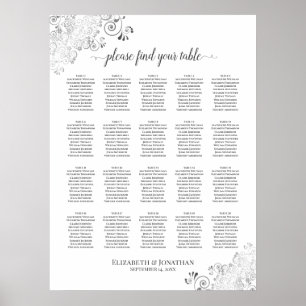 20 Table Mariage de bordures d'argent Tableau de s