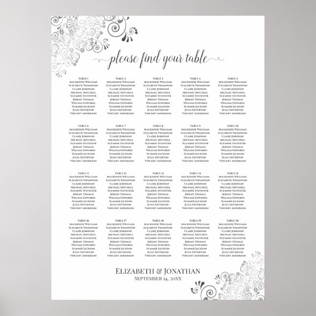 20 Table Mariage de bordures d'argent Tableau de s (Devant)