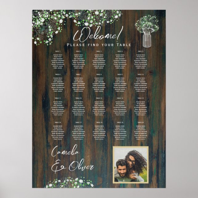 20 Table Rustic Wood Gypsophila PHOTO SEATING Foam Poster (Front)
