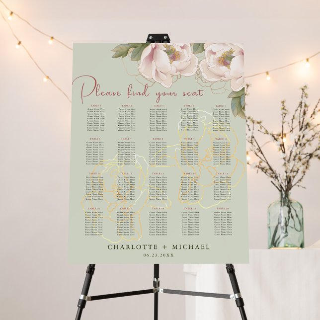 20 Table Sage & Blush Floral Wedding Seating Chart (Creator Uploaded)