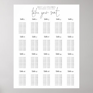 20 Table Script Black and White Seating Chart