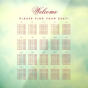 20 Table Seating Chart Transparent Burgundy Script Window Cling
