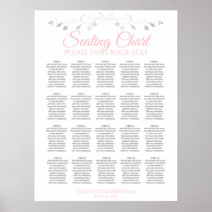 20 Table Simple Pink & Grey Wedding Seating Chart