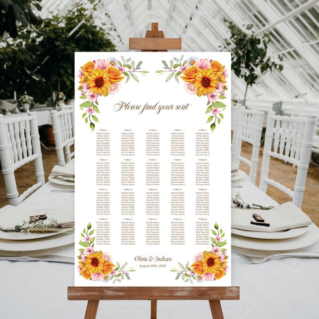 20 Table Sunflower Wedding Seating Chart (Creator Uploaded)
