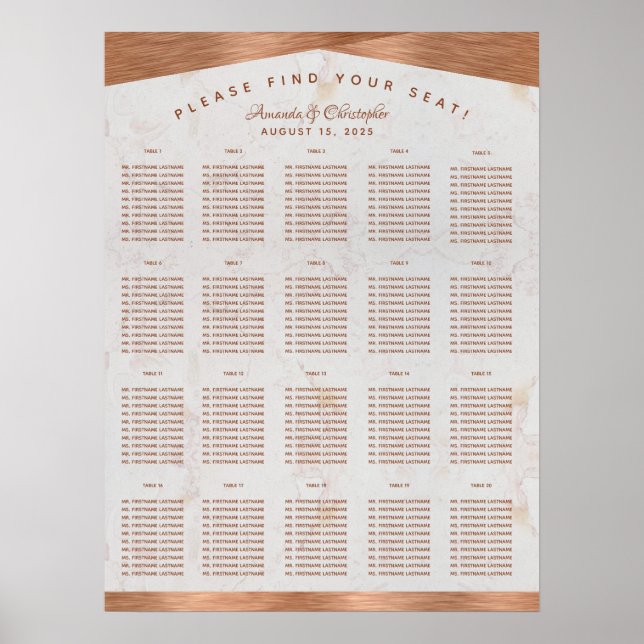 20 Tableau Sièges Mariage en marbre cuivre (Devant)