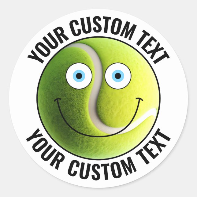 20 Tennis Ball Personalized Text Custom Happy Face Classic Round Sticker (Front)