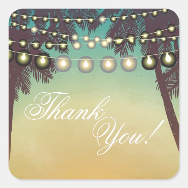 20 Thank You Stickers Beach Sunset Palm Tree Strin (Front)
