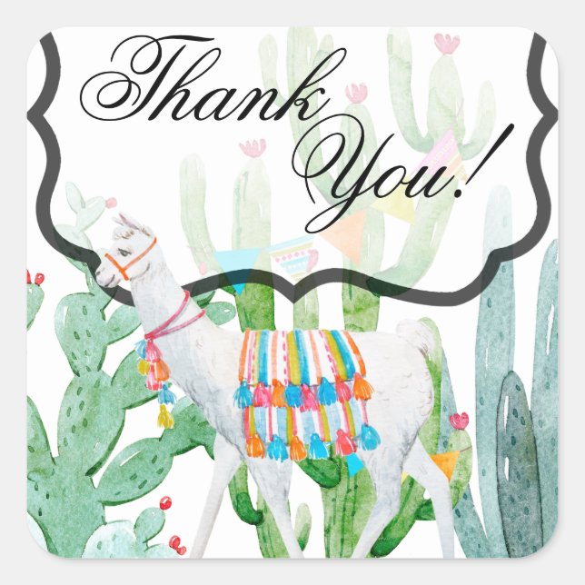 20 Thank You Stickers Boho Llama Bohemian Cacti De (Front)