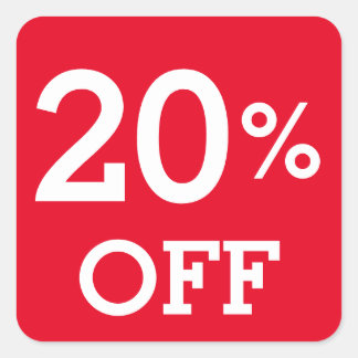 20% Twenty Percent OFF discount sale white red Square Sticker