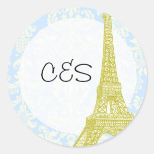 20 Wedding in Paris Blue Damask Favour Stickers