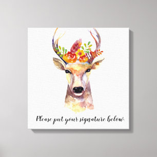 20"x20" Signature Canvas boho deer Buck Head Brown Print