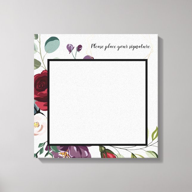 20"x20" Signature Canvas White Roses Gold Geometri (Front)