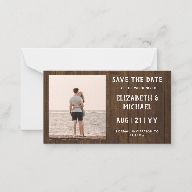 20 x BUDGET Photo Save Dates Rustic Wood Card (Front)
