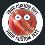20 x Cricket Ball Personalized Custom Happy Face Classic Round Sticker<br><div class="desc">20 x personalized text sports Cricket Ball custom Happy Face 1.5" stickers. Great for gift wrapping cricket lover gifts. See store for full range of personalised options. Fully personalise all text with your message(s). One-click customization of upper and lower text on the customized stickers by clicking 'Personalize this template'. Make...</div>