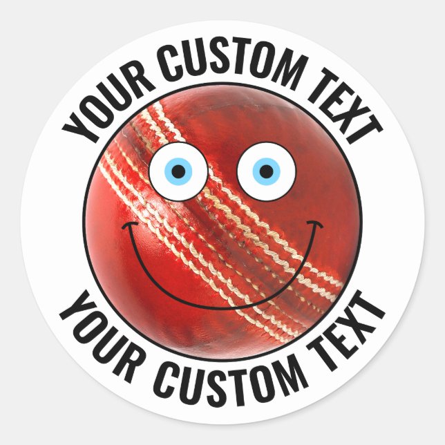 20 x Cricket Ball Personalized Custom Happy Face Classic Round Sticker (Front)