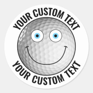 20 x Golf Ball Personalized Text Custom Happy Face Classic Round Sticker