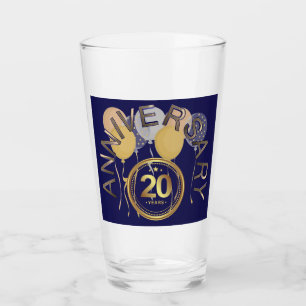 20 Year Anniversary Blue Gold Drinking Glass