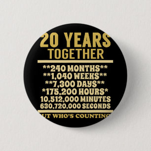20 Year Anniversary T Shirt 20th Wedding Gift Coup 2 Inch Round Button