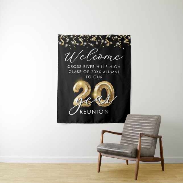20 Year Class Reunion Welcome Alumni Black Gold Tapestry (In Situ)