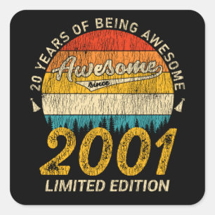20 Year Old Bday 2001 Awesome Since 20th Birthday Square Sticker
