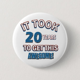 20 year old birthday designs 2 inch round button