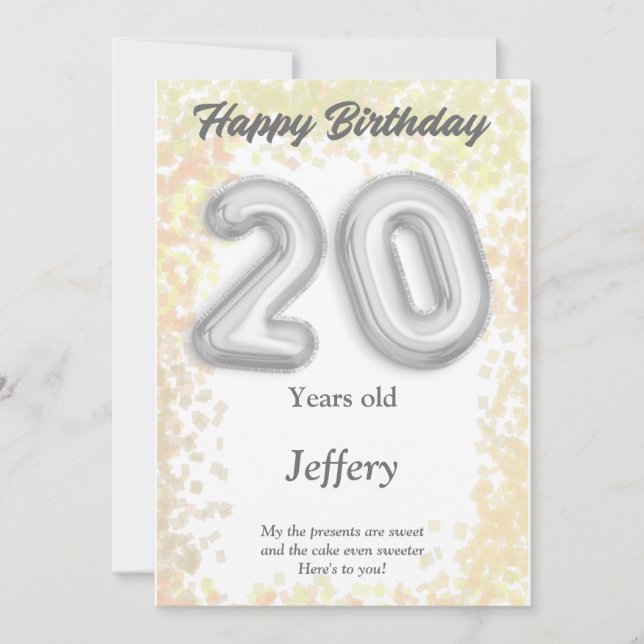 20 year old Happy Birthday card (Front)