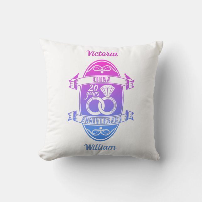 20 Year traditional China 20th wedding anniversary Throw Pillow (Front)