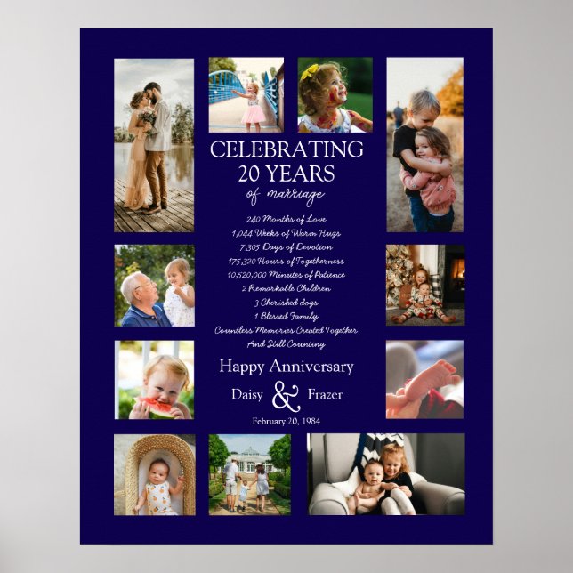 20 year wedding anniversary photo collage editable poster (Front)