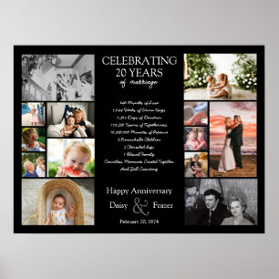 20 year wedding anniversary photo collage editable poster