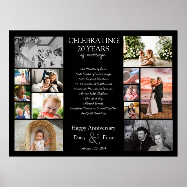 20 year wedding anniversary photo collage editable poster (Front)