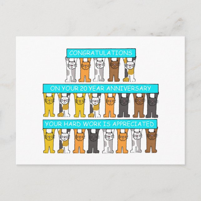 20 Year Work Anniversary Congratulations Postcard (Front)