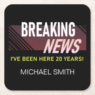 20 Year Work Anniversary Twentieth Employee Square Paper Coaster