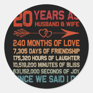 20 Years As Husband &amp; Wife 20th Anniversary Gi Classic Round Sticker